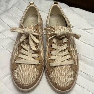 Vionic “Winny” Gold and Natural Linen Woven Sneakers- like new condition